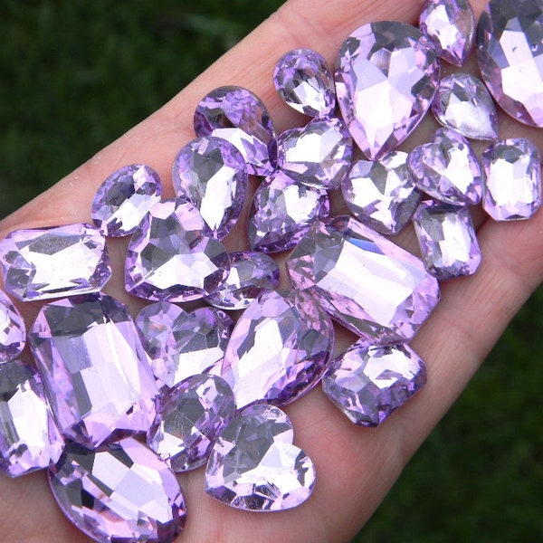 LIGHT PURPLE Glass Point Back Gems Jewels Rhinestones Hearts Teardrop Rectangle Oval 10x14mm 13x18mm 18x25mm Choose Size and Shape