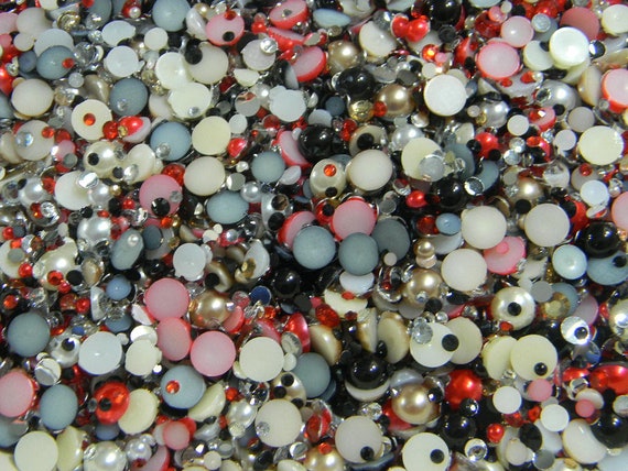 approx :6mm red black ivory round