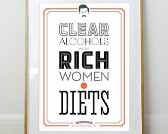 Clear Alcohols are for Rich Women on Diets // Parks and Recs Poster // Home Decor // 11 x 17 // A3 // RIBBA 290 x 390mm