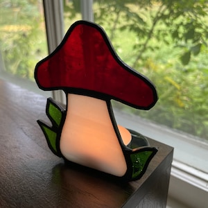 Stained Glass Mushroom Candle Holder Made To Order Home Decor Handmade Glass Art