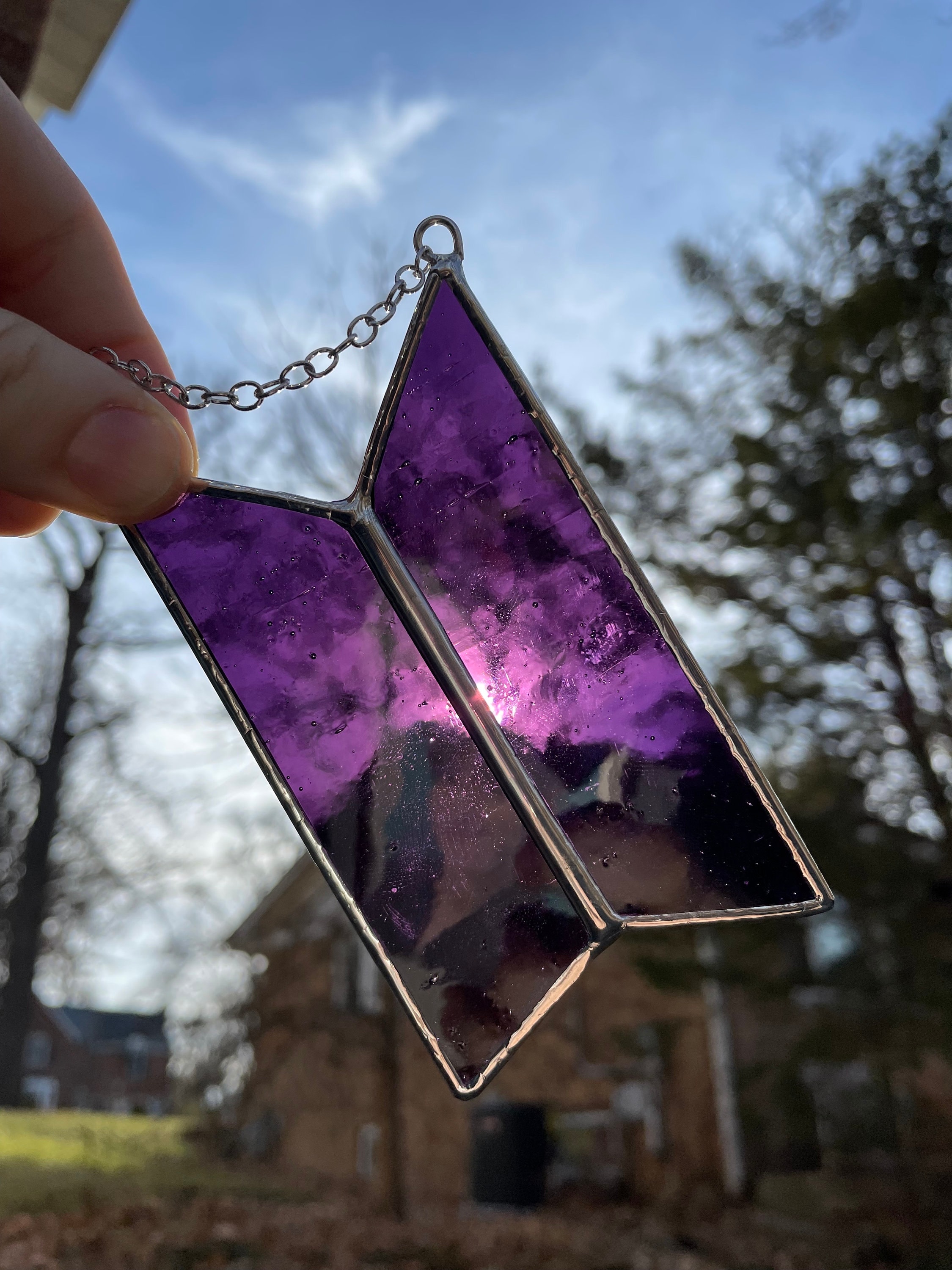 BTS Stained Glass ARMY Purple Logo Window Hanging Suncatcher BTS