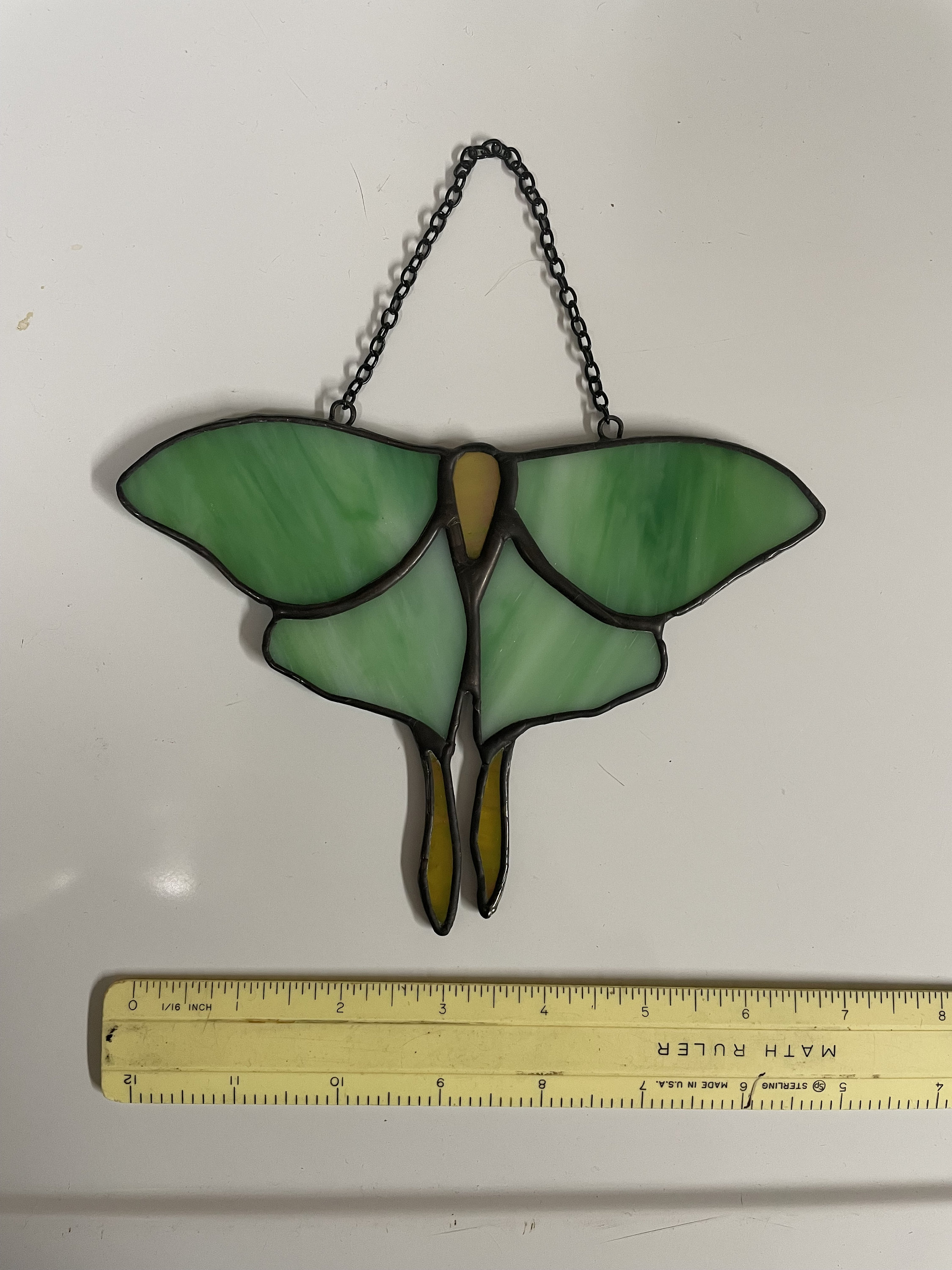 Luna Moth Stained Glass Green Yellow Iridescent Glass Wall Hanging ...