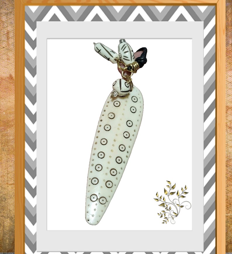 Tribal Faux Ivory Pendant Necklace: Boho Leather Cord, Macrame Detail image 1