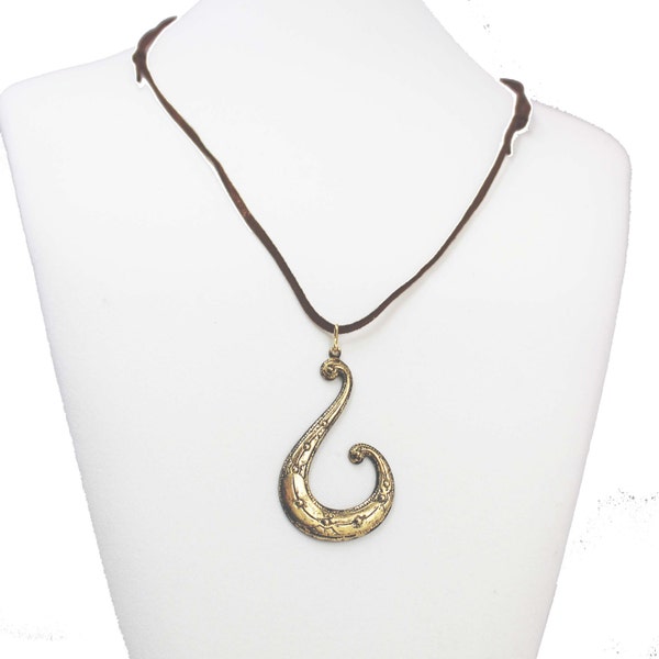 Question Mark Necklace- Brass pendant - Leather Cord - Macrame Knot Pendant - Brown and Gold, Playful Necklace, Casual or Formal Wear