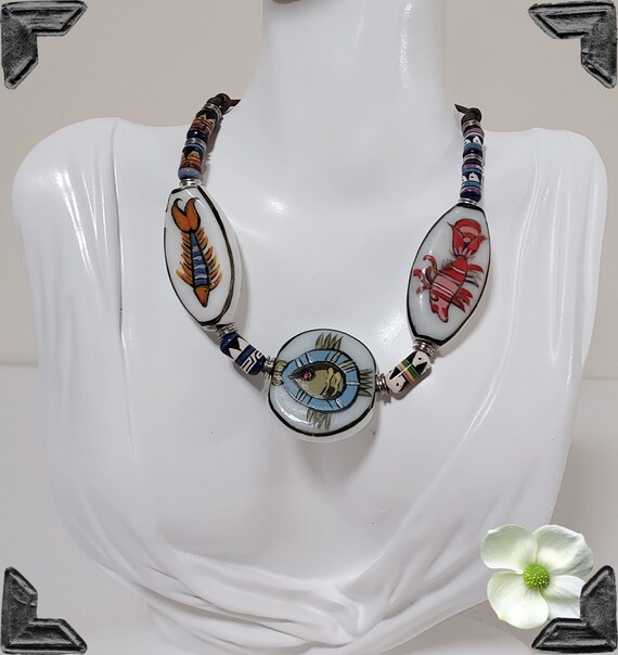 New Orleans Mardi Gras Necklace: Hand-Painted Cajun Gumbo Ceramic Beads