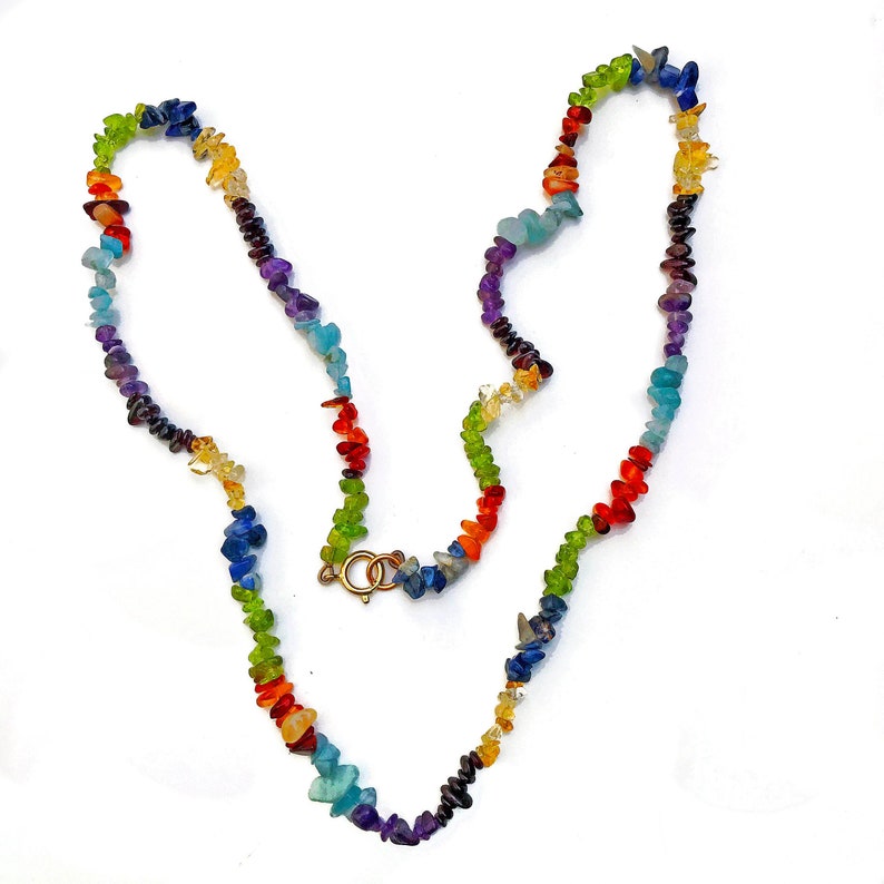 Natural Multicolor Semi Precious Gem Chips Necklace, Single or Double Strand Variation Rainbow Beads Chain, Long or Short Colorful Chain image 1