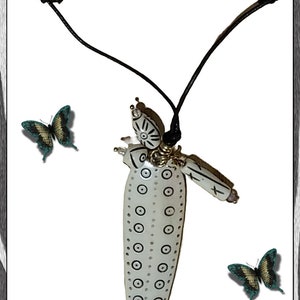 Tribal Faux Ivory Pendant Necklace: Boho Leather Cord, Macrame Detail image 6