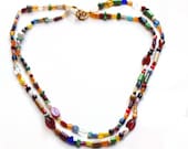 Two strand Beaded Necklace features multi shape, multi color beads, Boho necklace with adjustable clasp, gift for her, all season accessory