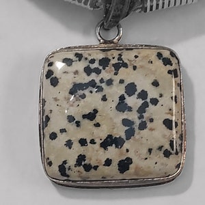 Statement black and white spotted Agate Sterling Pendant, Natural Woven Silver Cord, Dalmatian Agate Necklace, Classic Style and Color Combo image 3