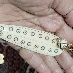 Tribal Faux Ivory Pendant Necklace: Boho Leather Cord, Macrame Detail image 8