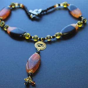 Oval Agate Pendant Necklace, Brown Beige Wire Wrapped Jewelry image 7