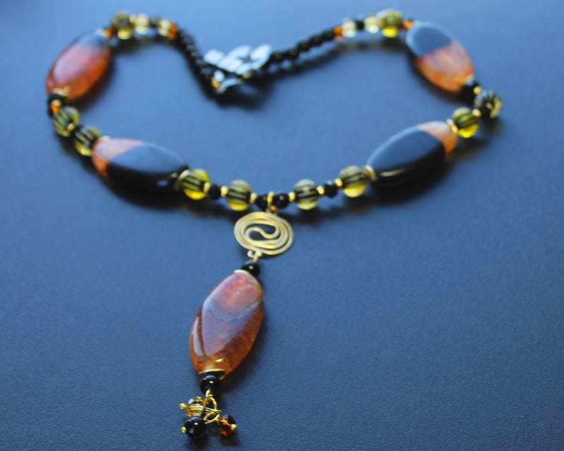 Oval Agate Pendant Necklace, Brown Beige Wire Wrapped Jewelry image 7