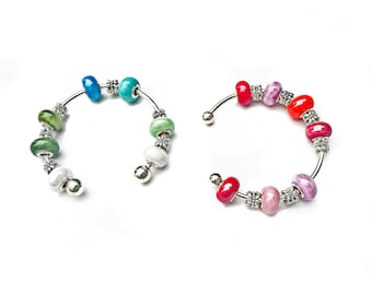 Popular Style Silver Tone Cuff Choice, Green or Red Bead Cuff Bracelet, Removable Screw Adjustable Bead Choice Cuff, Mix Match Beads Cuff