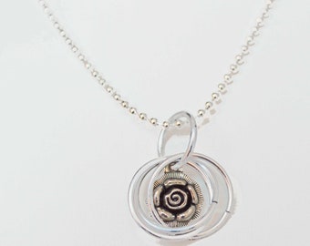 Silver Tone Rose Pendant Necklace, Petite Floral Theme, Ball Chain