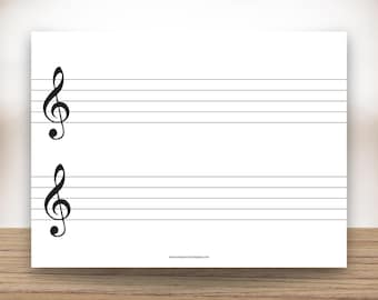 Pode incluir: Uma folha de papel branca com dois símbolos de clave de sol pretos e cinco linhas horizontais para notação musical. O endereço do site www.thepracticeshoppe.com está impresso no canto inferior direito.