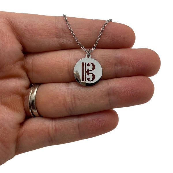 Stainless Steel Alto Clef Disc Necklace