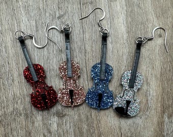 Glitter Violin Viola Cello Acrylic Dangle Earrings