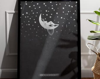 1920s Moon Girl Poster: Classic Photography Wall Art