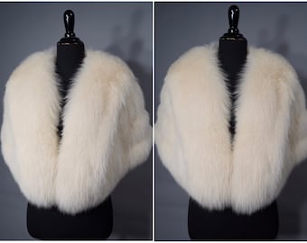 SIZE 8 | MEDIUM | Luxury Genuine Vintage White Fox Fur Stole | 1950s Fur Cape | Wedding Wrap | Bridal Shrug | Bridesmaid Shawl Jacket Coat