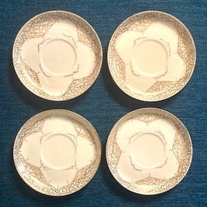 Set of 4 Vintage/Antique Gold/Ivory Haviland Limoges Rimmed Porcelain Saucers - Charles Field Haviland Gerard Dufraisseix & Morel