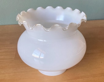 Vintage White Milk Glass Ruffled Edge Petticoat Lamp Light Shade 5.5&quot; Tall NOS!