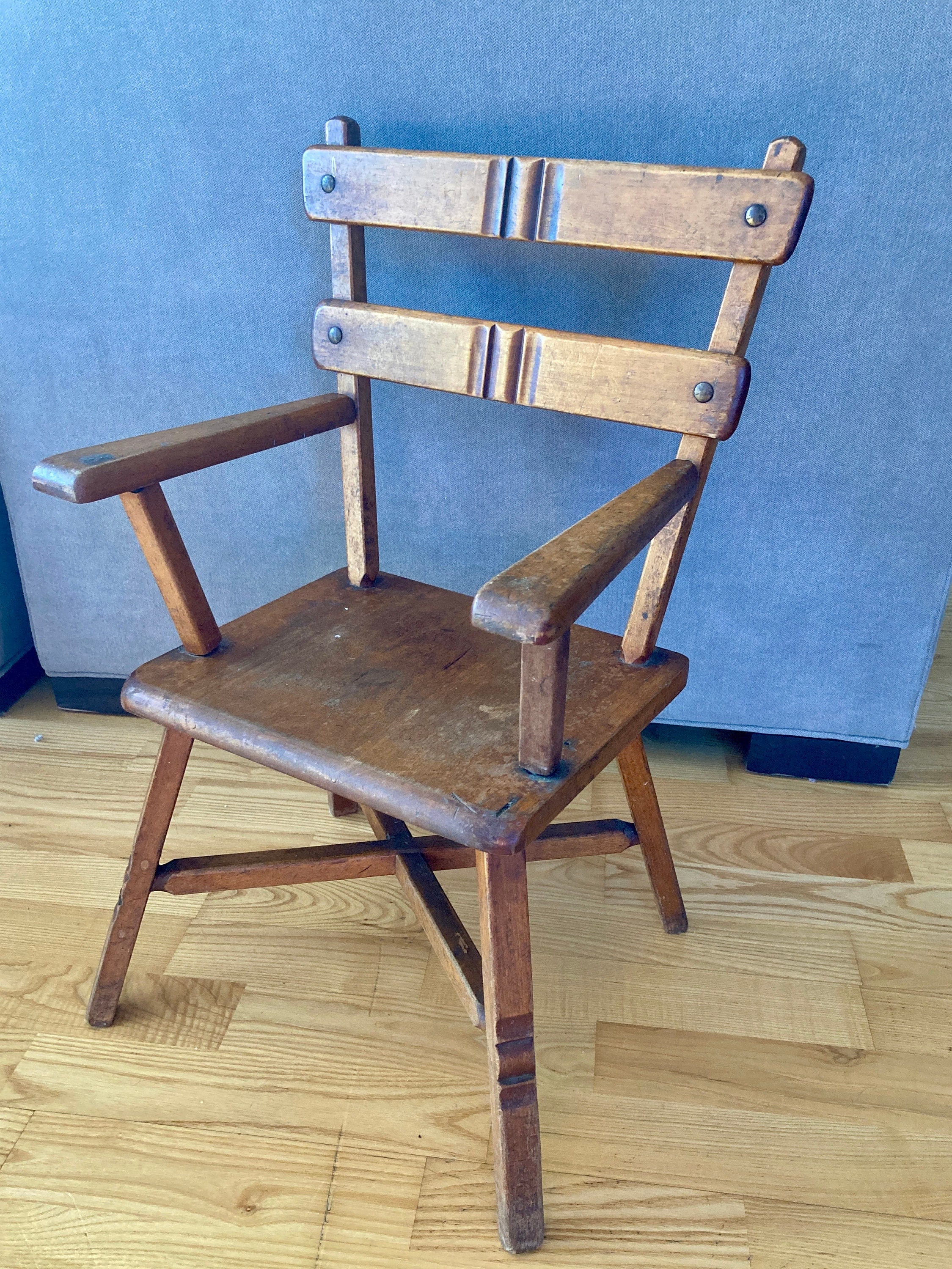 Darling Vintage Mission Prairie Style Small Wood Child's Chair Plant Stand Doll Display!