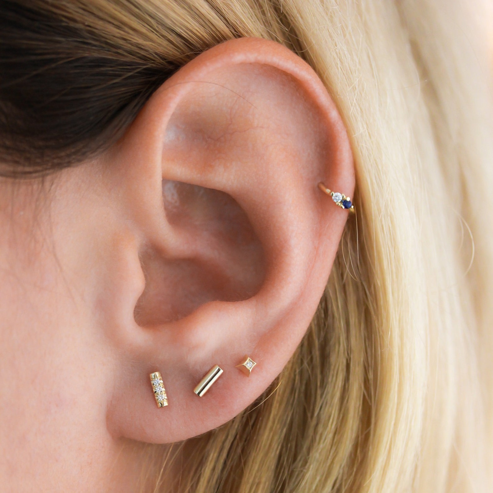 14k Gold Helix Earring Helix Hoop Earring Diamond Sapphire Etsy