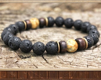 Men's Positivity Bracelet, Lava Armband Masculine, Men Yoga Beads, Protection Bracelet, Wrist Mala, Festival Bracelet, Handmade Men Jewelry