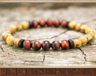 Root Chakra Bracelet, Men's Virility Beads, Red Tiger's Eye Armband, Men Wrist Mala, Yoga Jewelry Gift, Men Prayer Beads, Grounding Bracelet
