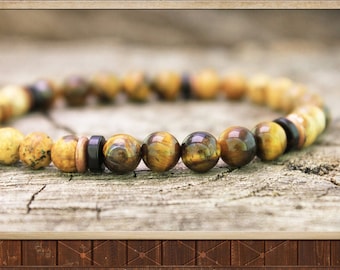 Grounding Men's Bead Bracelet, Tiger's Eye Bracelet, Protection Bracelet, Yoga Beads Armband, Men Gift Jewelry, Hippie Bracelet, Wrist Mala