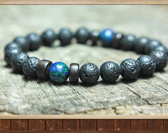 Men's Lava Bracelet, Masculine Gemstone Bracelet, Handmade Men's Hippie Jewelry, Optimism Mala Bracelet, Wrist Yoga Mala, Festival Bracelet