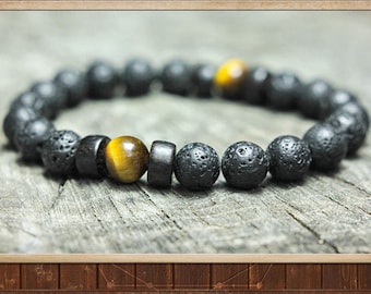 Men's Lava Stone & Tiger's Eye Mala Bracelet, Yoga Jewelry