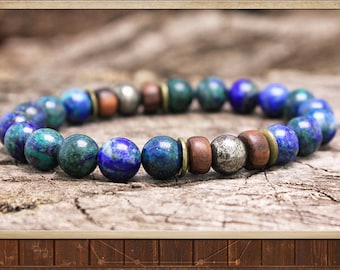 Positivity Men's Bead Bracelet, Yoga Mala Bracelet, Blue Armband Men's, Chrysocolla Bracelet, Handmade Jewelry, Men's Yoga Gift, Wrist Mala