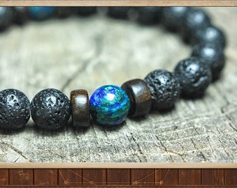 Men's Lava Bracelet, Chrysocolla Armband, Black Blue Bracelet, Jewelry Gift for Men, Protection Wrist Mala, Positivity Yoga Mala Bracelet