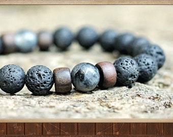 Men's Gemstone Bracelet, Men's Positivity Jewelry, Bead Bracelet, Lava Stone Bracelet, Yoga Mala Armband, Wrist Mala, Men's Festival Jewelry