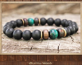 Men's Abundance Bracelet, Men's Malachite Armband, Yoga Mala Bracelet, Men's Gift Onyx Bracelet, Black Green Bracelet, Mala Beads Bracelet