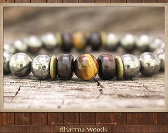 Men's Yoga Bracelet, Pyrite Bracelet, Men's Wealth Bracelet, Tiger's Eye Armband, Wrist Mala Bracelet, Men Gemstone Bracelet, Men's Jewelry