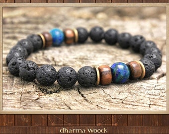 Men's Lava Bracelet, Men's Bead Bracelet, Black Blue Bracelet for Men, Yoga Mala Bracelet, Wrist Mala for Him, Handmade Men's Jewelry Gift