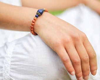 Wisdom Mala Bracelet, Lapis Lazuli Armband, Wrist Mala Zen Bracelet, Women Positivity Bracelet Handmade Yoga Jewelry, Blue Gemstone Bracelet