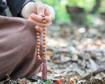 Rosewood Mala, 27 Beads Mala, Brown Prayer Japa Mala, Hemp Yoga Mala, Hand Knotted Mala, 27 Beads Zen Meditation Jewelry, Pocket Prayer Mala