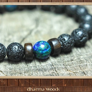 Men's Lava Bracelet, Chrysocolla Armband, Black Blue Bracelet, Jewelry Gift for Men, Protection Wrist Mala, Positivity Yoga Mala Bracelet
