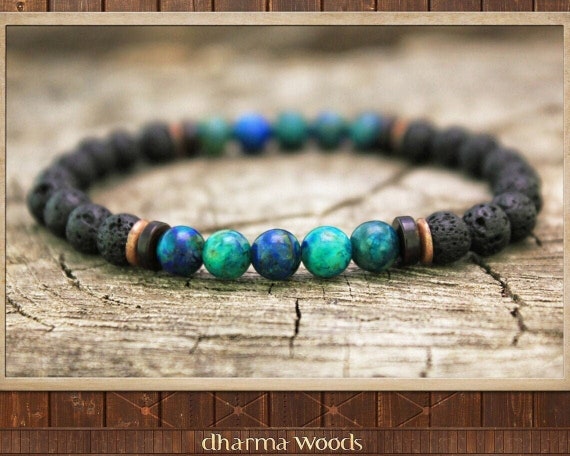 Yoga Bracelet for Men, Bead Bracelet for Him, Wrist Yoga Mala, Protection Bracelet, Men Lava Bracelet, Men Gift Jewelry, Chrysocolla Armband