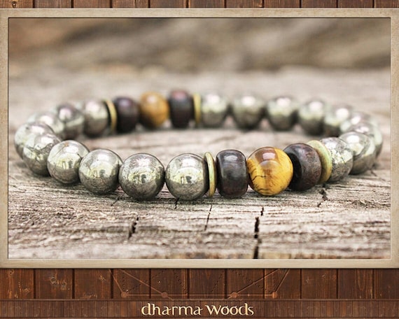 Men's Gemstone Bracelet, Pyrite Bracelet, Bead Bracelet Men's, Tiger's Eye Bracelet, Wrist Yoga Mala, Protection Armband, Men's Jewelry Gift