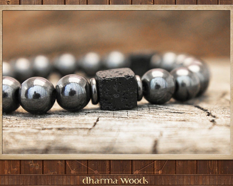 Protection Men's Bead Bracelet, Yoga Mala Armband, Men Magnetic Hematite Bracelet, Lava Rock Bracelet, Meditation Bracelet, Men Jewelry Gift image 2