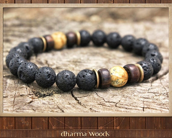 Men's Positivity Bracelet, Lava Armband Masculine, Men Yoga Beads, Protection Bracelet, Wrist Mala, Festival Bracelet, Handmade Men Jewelry