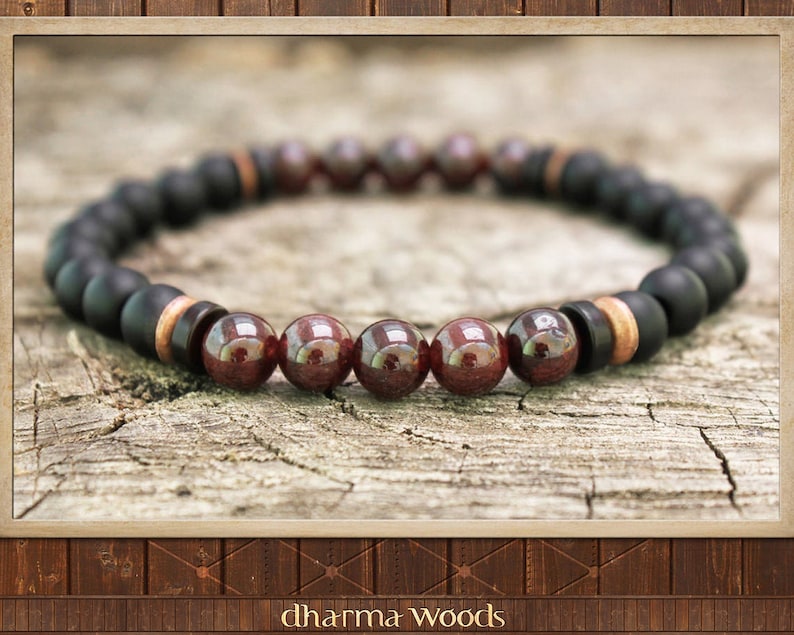 Men's Virility Bracelet, Garnet Bracelet, Root Chakra Bracelet, Men's Mala Bracelet, Men's Yoga Mala Armband, Handmade Men's Gift Bracelet 画像 2