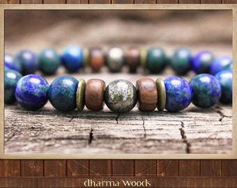 Men's Bead Bracelet, Protection Wrist Mala, Yoga Mala Bracelet, Gemstone Armband Blue, Chrysocolla Bracelet, Handmade Jewelry, Men Yoga Gift