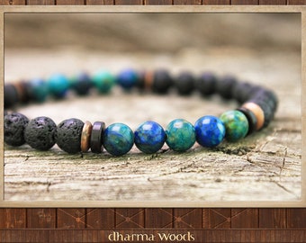 Men's Yoga Mala Bracelet, Protection Bracelet, Throat Chakra Bracelet, Chrysocolla Bracelet, Men Jewelry Gift, Blue Bead Armband, Wrist Mala