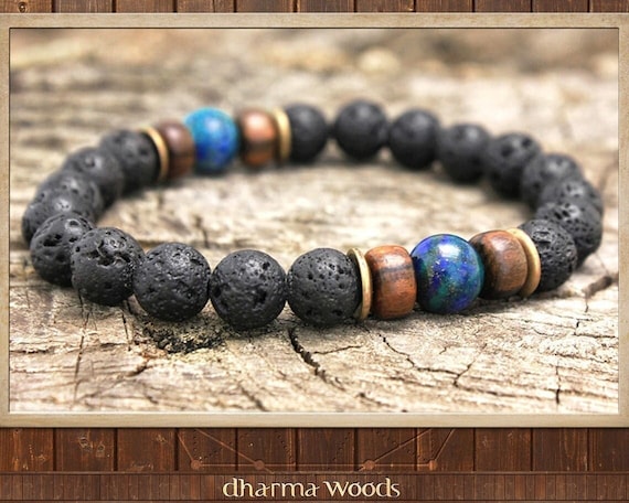 Men's Lava Bracelet, Men's Bead Bracelet, Black Blue Bracelet for Men, Yoga Mala Bracelet, Wrist Mala for Him, Handmade Men's Jewelry Gift