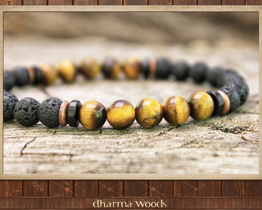 Empowering Men's Bead Bracelet, Tiger's Eye Bracelet, Lava Yoga